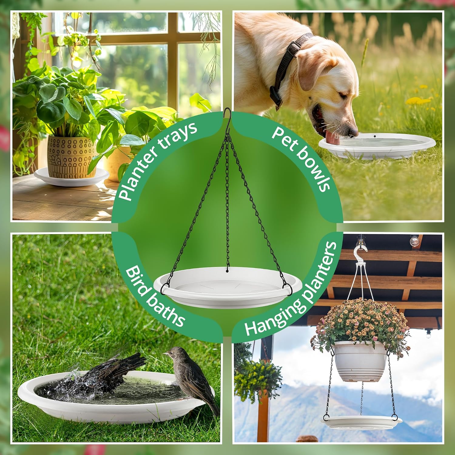 Hanging Planter for Plant, 12" Plant Saucer with Chain(5 Pcs,White) | Adjustable Plants Hanger Shelf Decorative Hanging