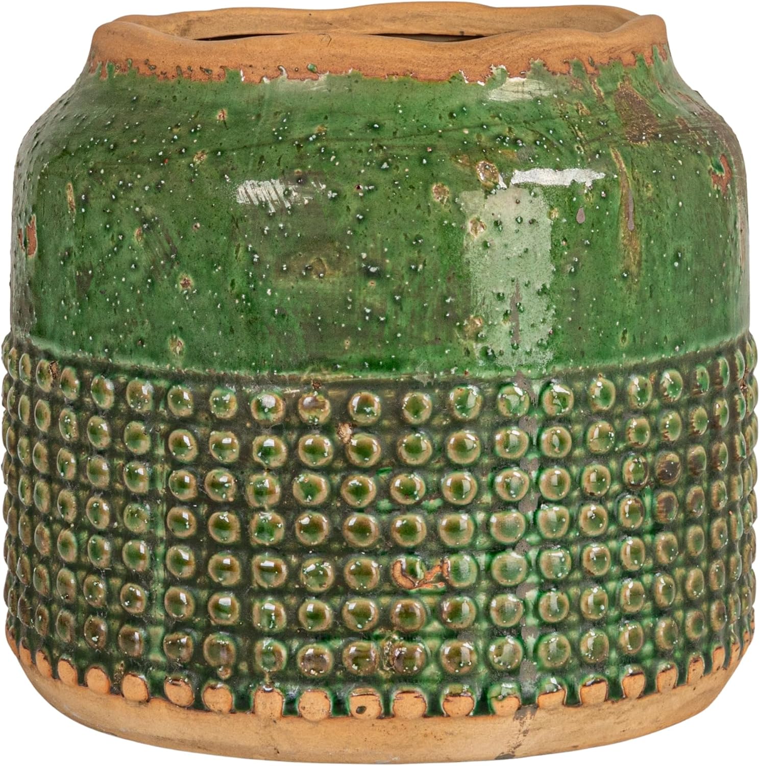 Creative Co-Op Round Terra-Cotta Hobnail Planter Vase with Heavily Distressed Finish, Green