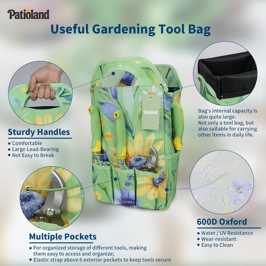 10 Piece Garden Tools Set, Gardening Hand Tools Kit with Heavy Duty Rust-Proof Aluminum Tools, Organizer Tote Bag