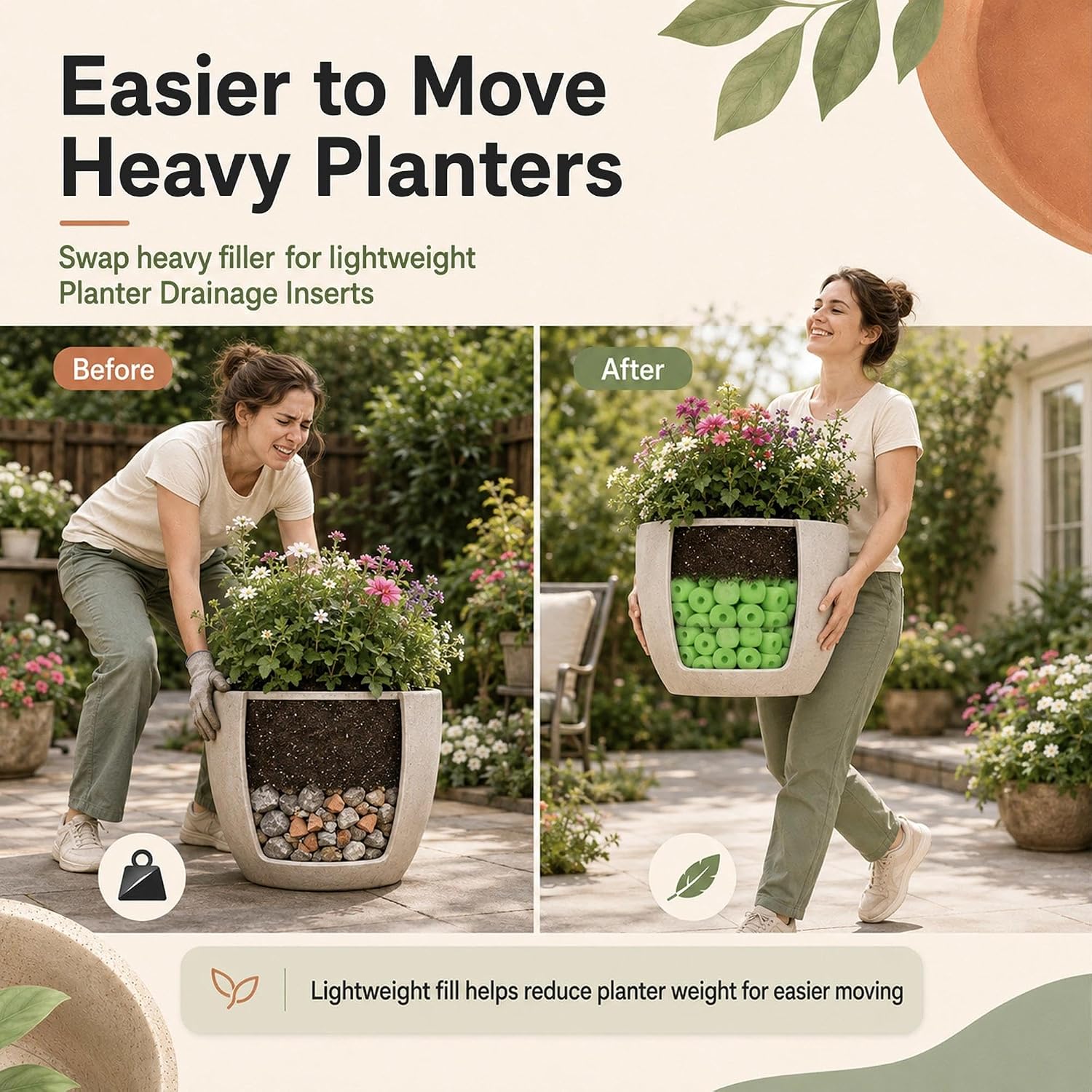 50 Pack Planter Drainage Inserts, Flower Pot Foam Inserts for Outdoor Planters, 50mm Foam Planter Filler, Lightweight