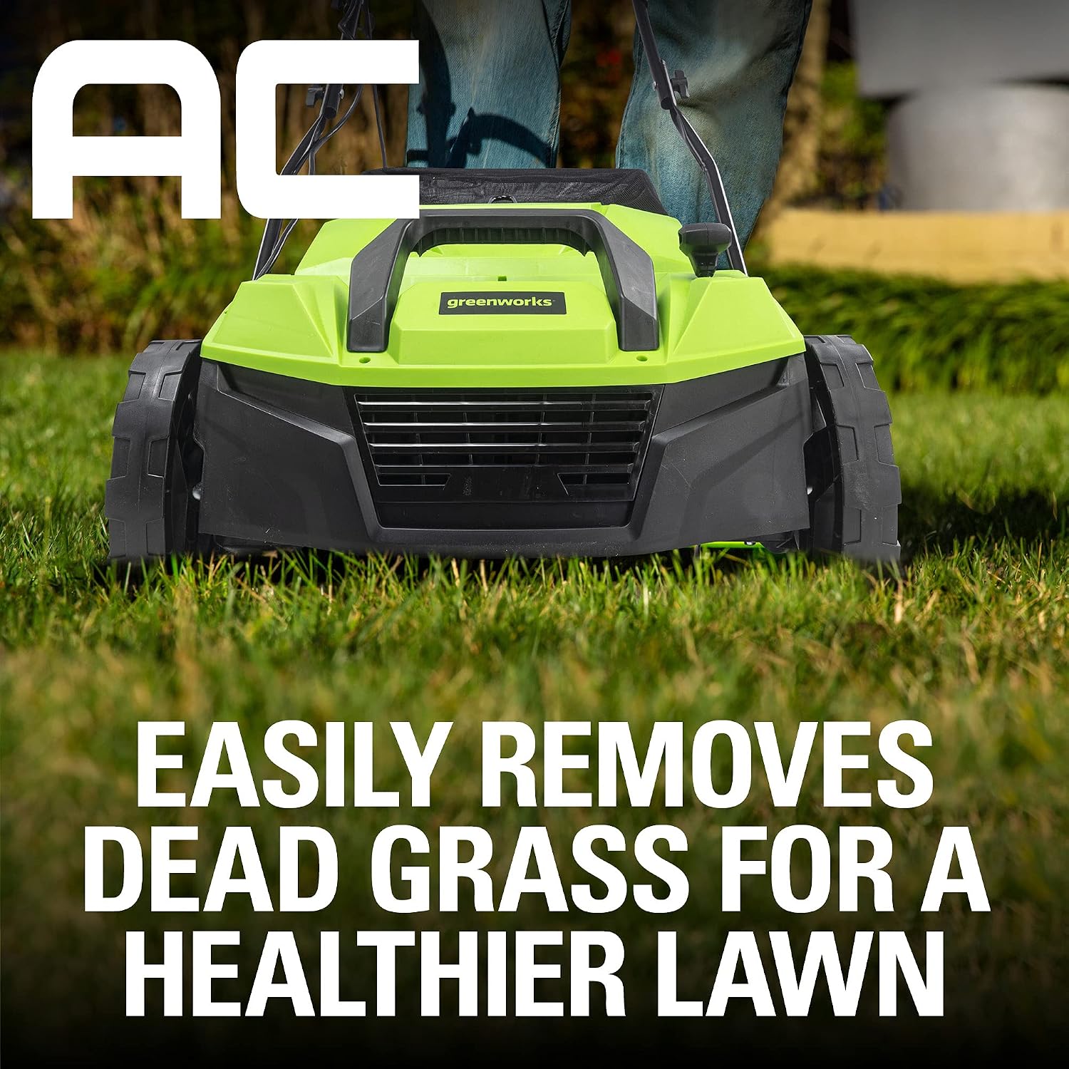 Greenworks 13 Amp 14-Inch Corded Dethatcher / Scarifier, 2-in-1 Electric Lawn Rake with 3-Position Depth Adjustment &