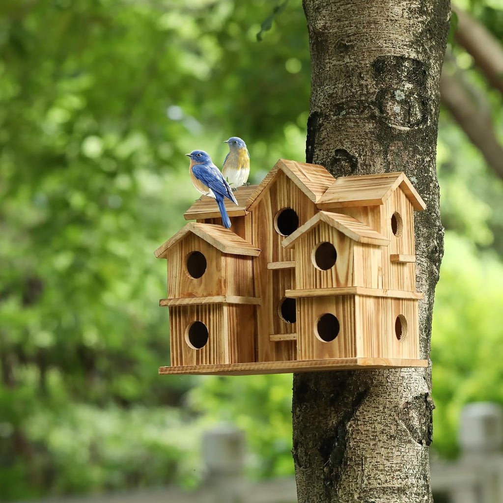 Bird Houses for Outside 10 Hole Bird House Room for 10 Bird Families Large Bird House for Garden/Courtyard/Backyard