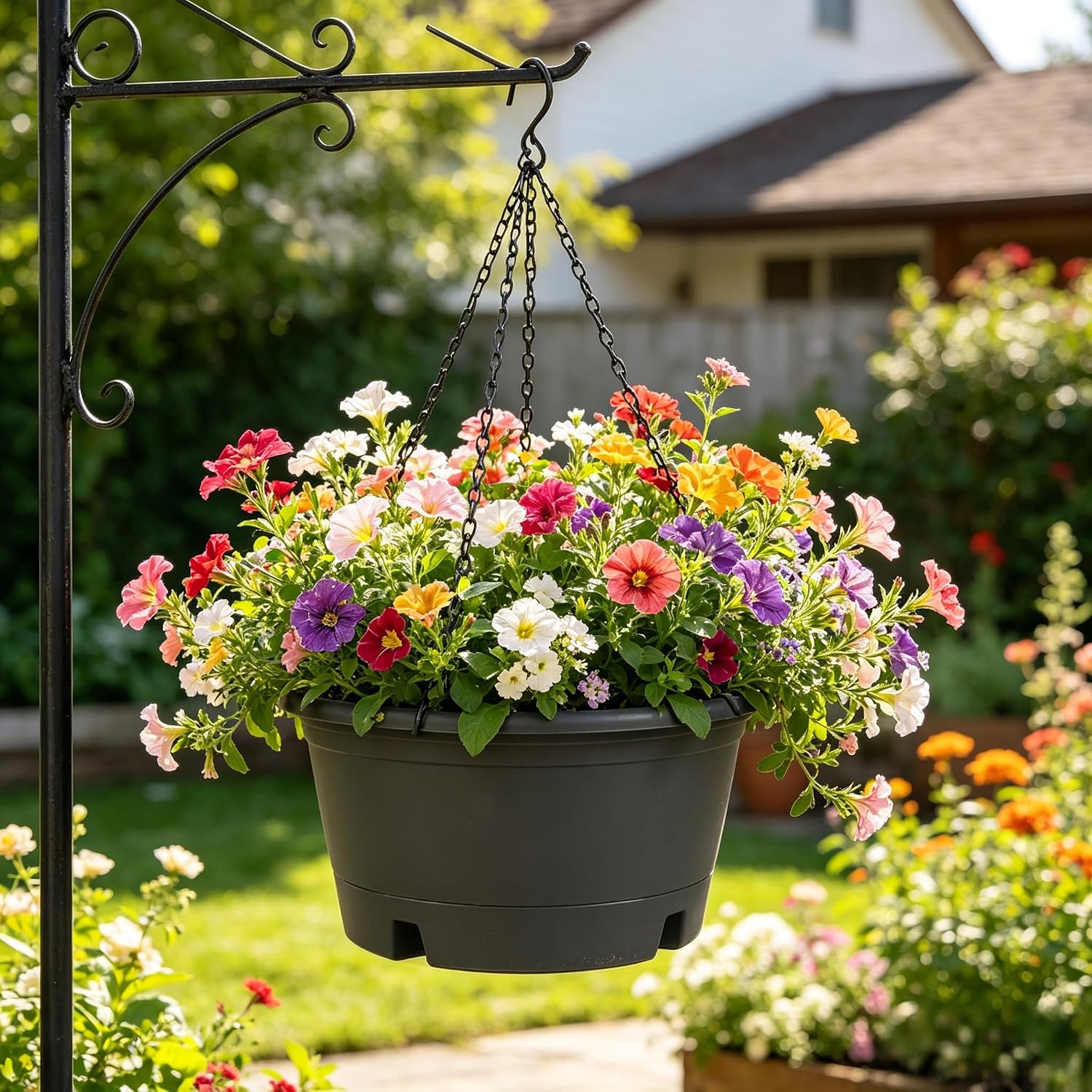 6 Pack 10 Inch Hanging Baskets for Plants Outdoor with Removable Trays | Plastic Hanging Planters with 15.7" Chain