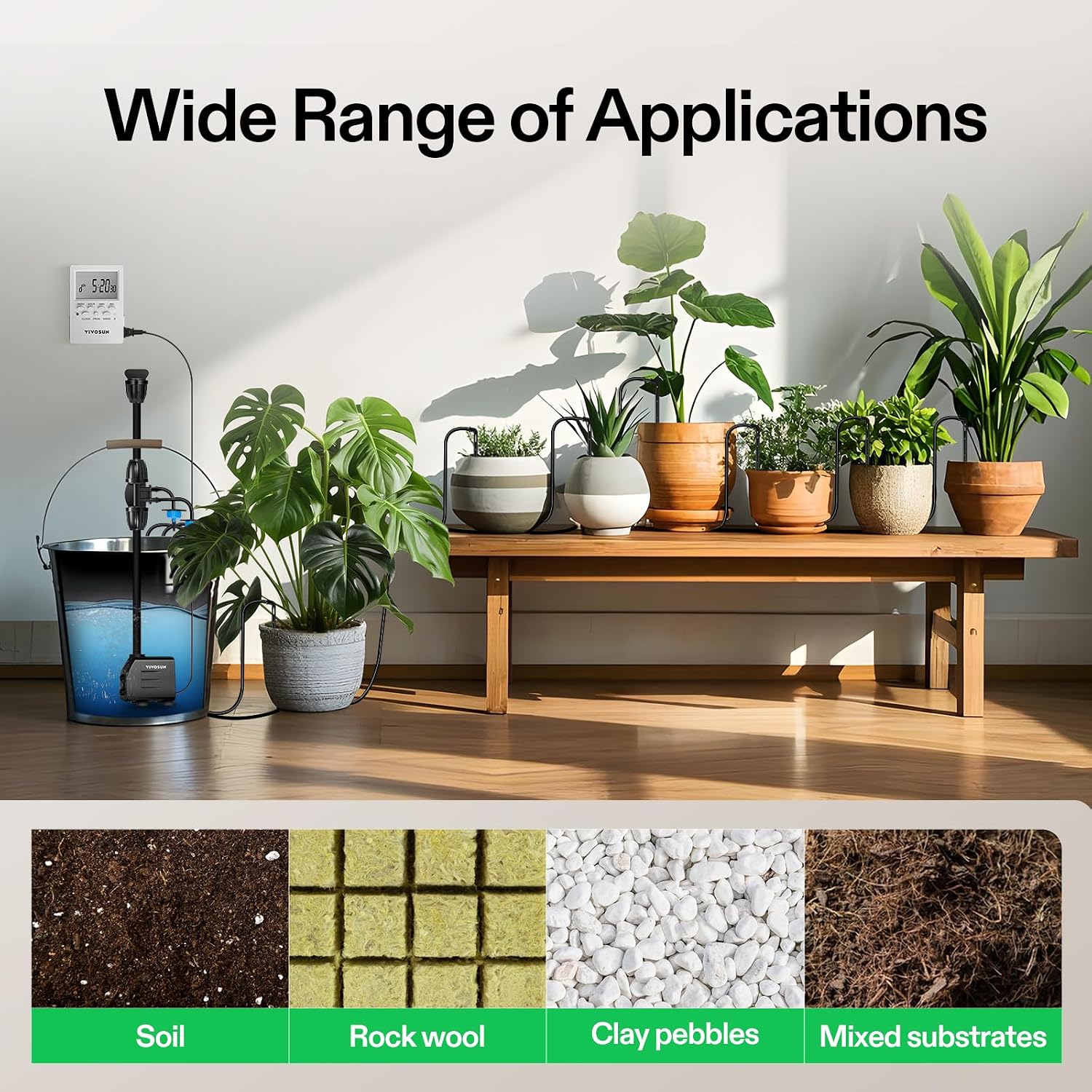 VIVOSUN Professional Automatic Drip Irrigation Kits, 15W Output, All in One Professional Grow Kit- Includes Pump, Timer