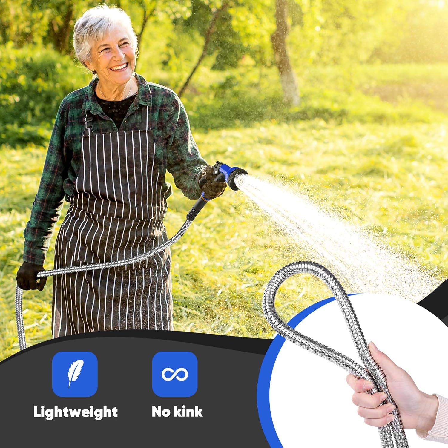 Garden Hose 50ft, Stainless Steel Metal Hose with 10 Function Nozzles | Flexible Water Hose , Kink Free