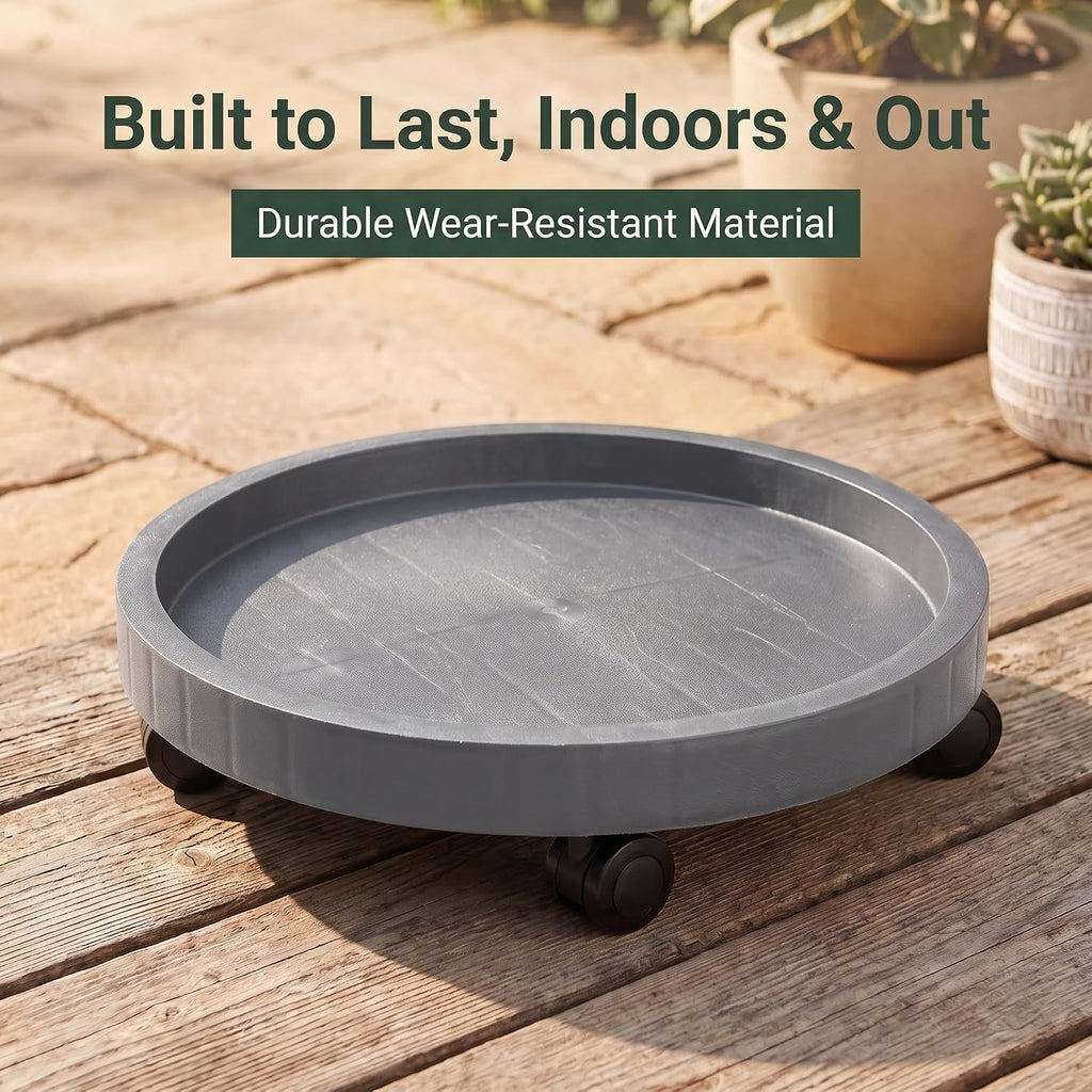2 Pack of 14 Inch Heavy Duty Plant Caddy with Wheels,Rolling Plant Stand Pot Trolley,Wheeled Planter Saucer Tray,Potted