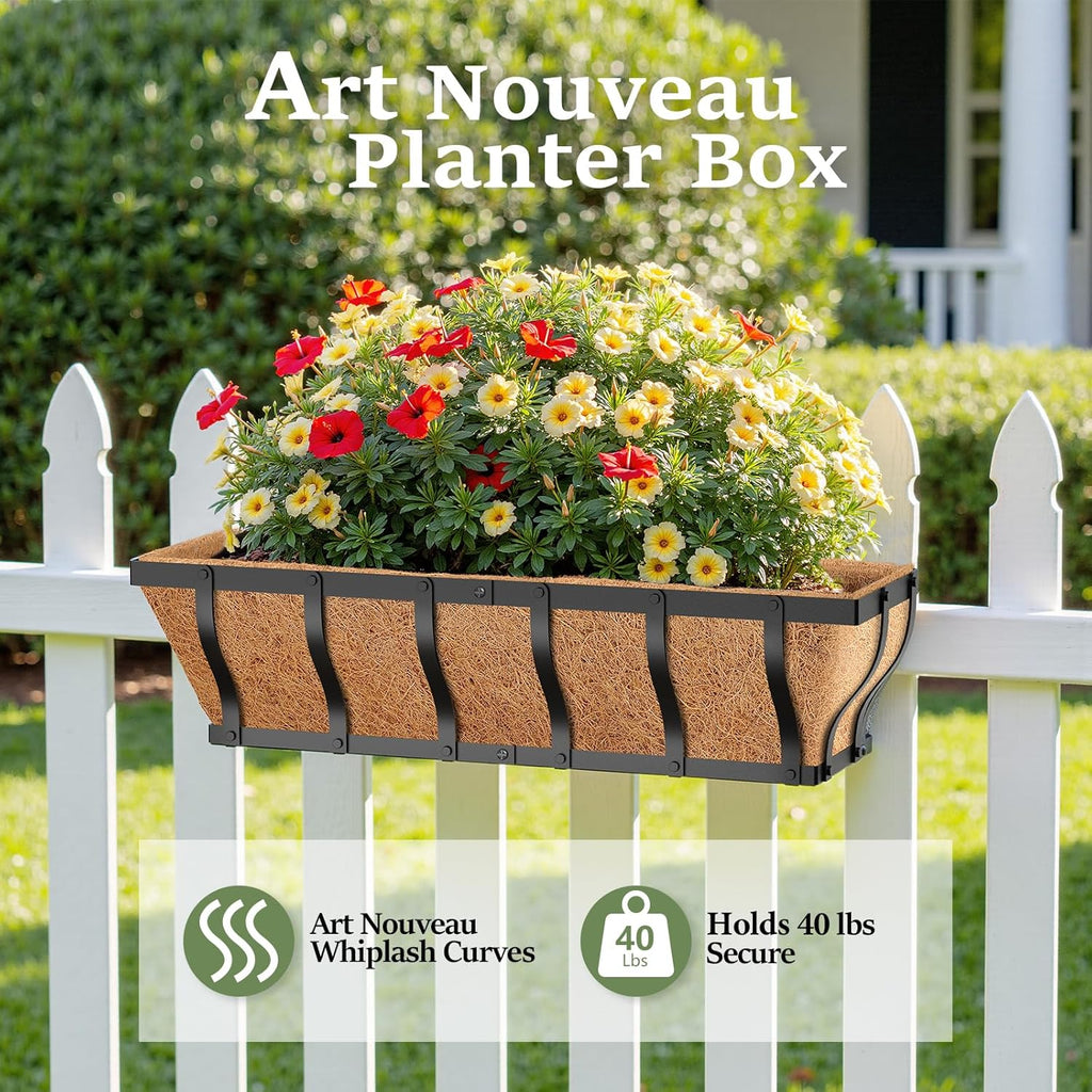 VOXOR Railing Planter Boxes, Heavy Duty Window Box Planters, Adjustable Balcony Planters for Railing Hanging, with Coco