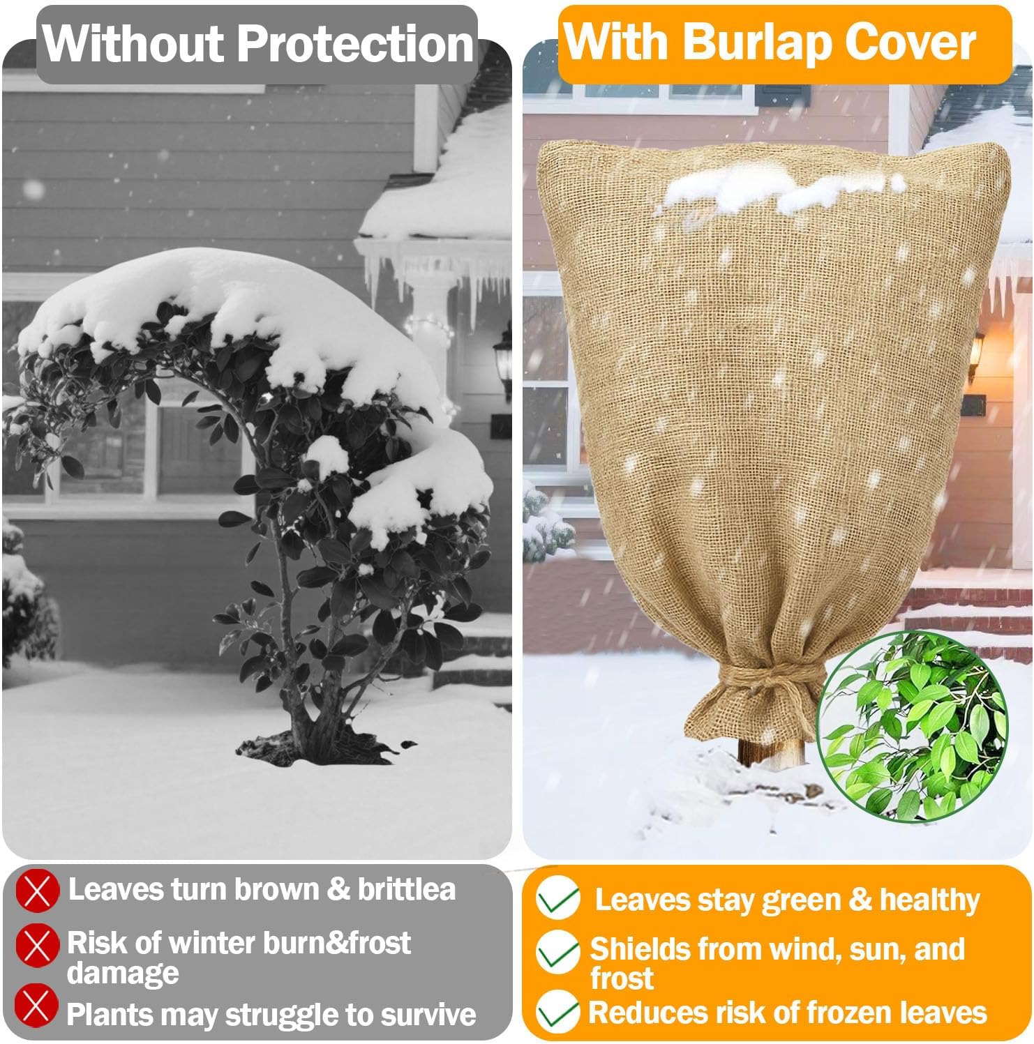 3PCs Burlap Fabric Plant Bags - 24 X 40 Inch Winter Plant Cover Freeze Protection, Reusable Burlap Sacks Plant Frost