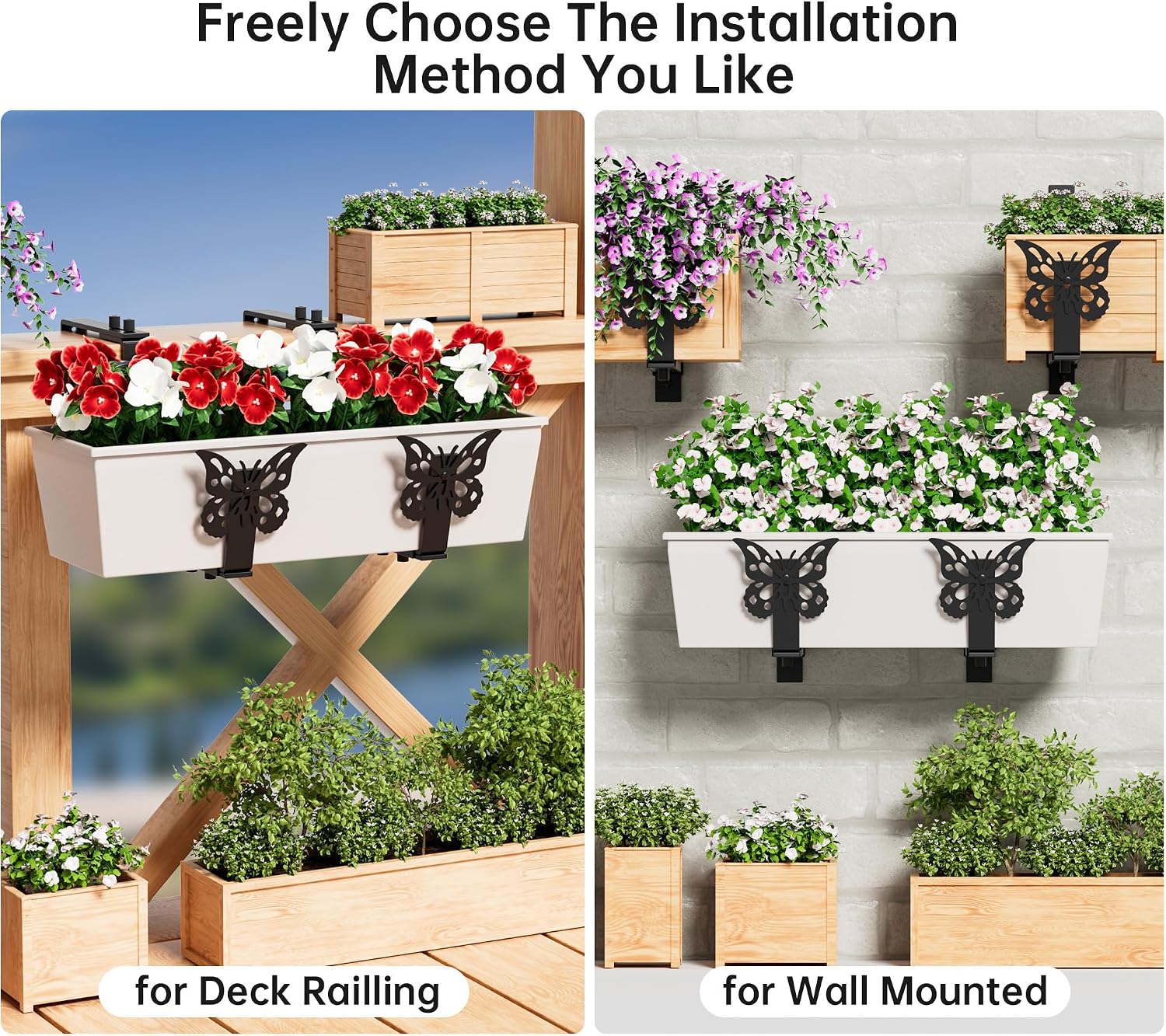 HFHOME Window Box Brackets, Adjustable Planter Box Brackets, Heavy Duty Flower Railing Planter Bracket for Balcony
