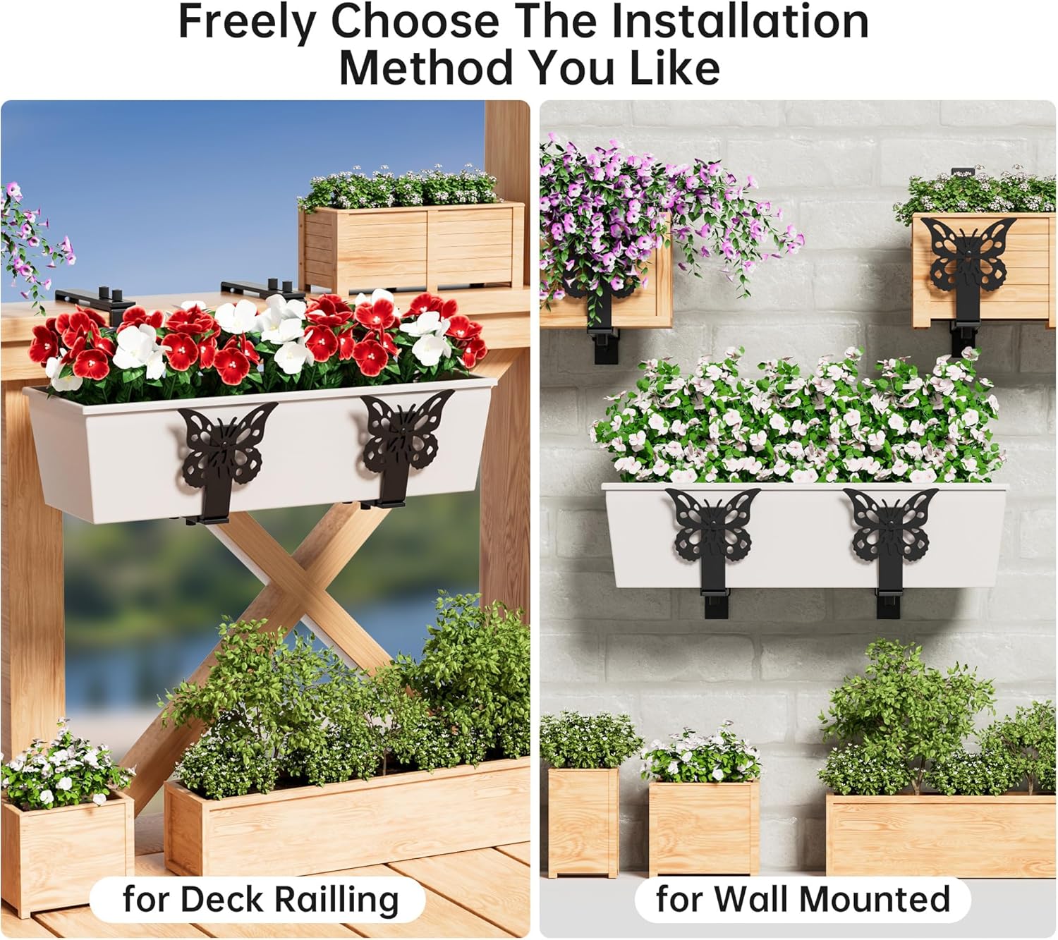 HFHOME Window Box Brackets, Adjustable Planter Box Brackets, Heavy Duty Flower Railing Planter Bracket for Balcony