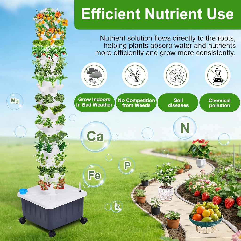 Hydroponic Tower, 14-Layer Hydroponics Growing System Kit with 70 Slots, Vertical Garden System with 20L Water Tank and