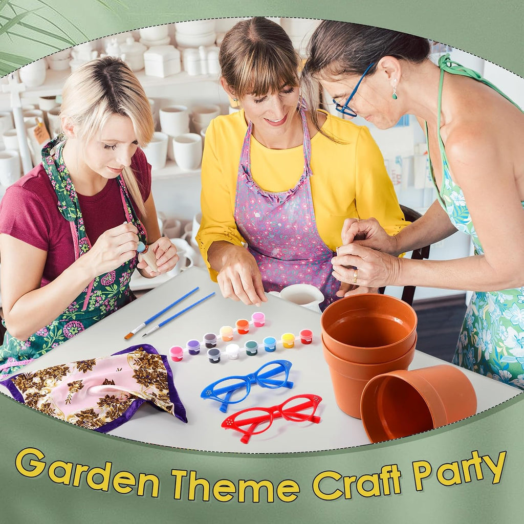 Sliner 6 Set Cute Face Flower Pot Planter Funny Plant Pots Painting Kit Include Glasses Silk Scarf Acrylic Paint