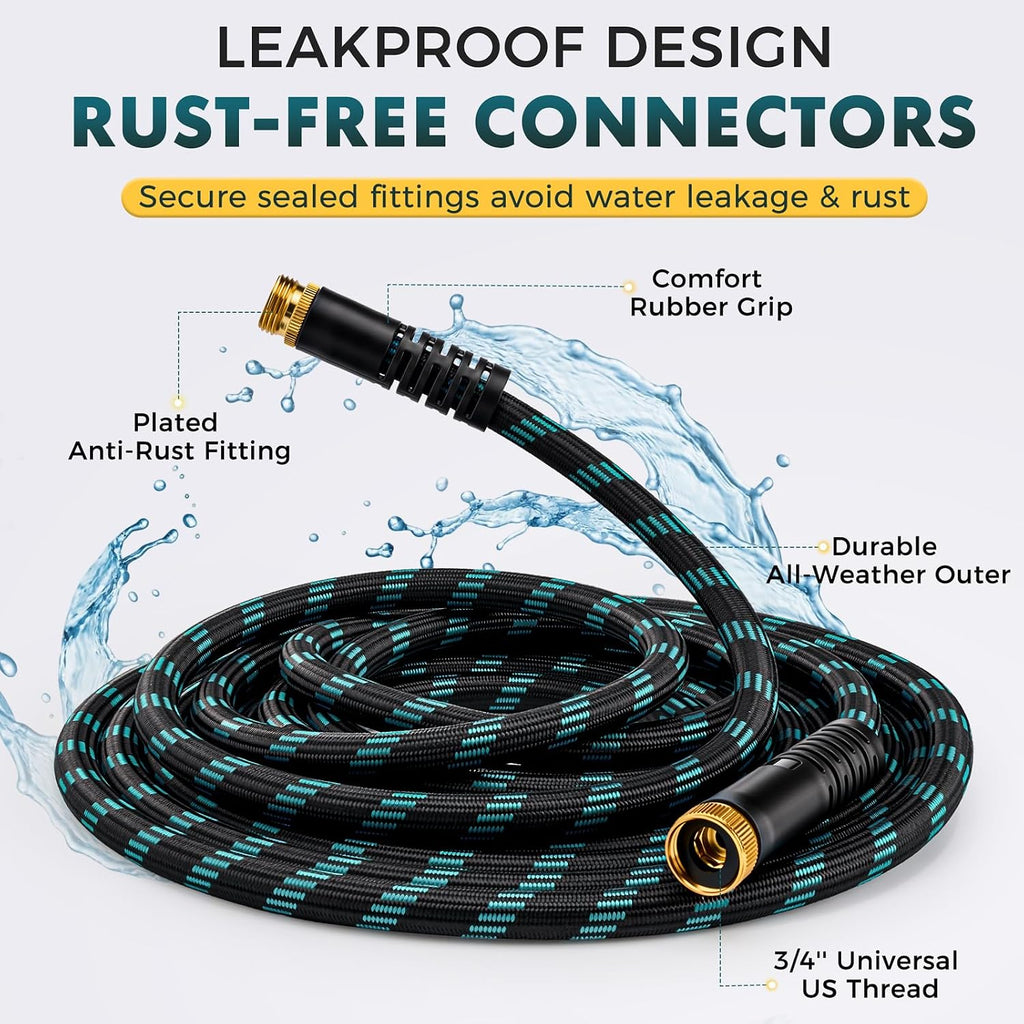 Garden Hose 50FT, Ultra Lightweight Flexible Water Hose with 10-Function Spray Nozzle, Kink-Free and Leak-Proof Design