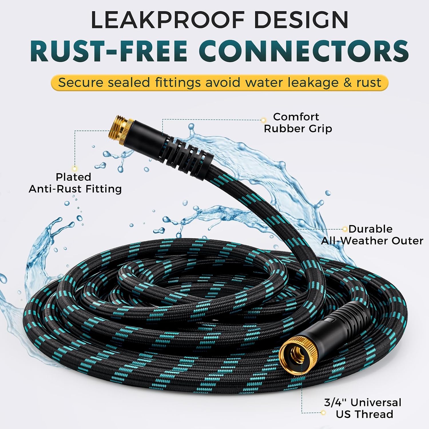 Garden Hose 50FT, Ultra Lightweight Flexible Water Hose with 10-Function Spray Nozzle, Kink-Free and Leak-Proof Design