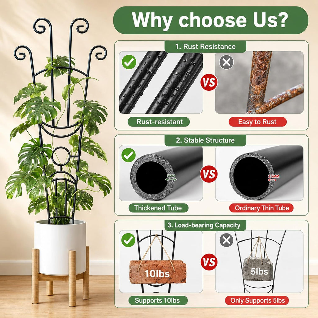32.6in Plant Trellis for Climbing Plants Indoor, Expandable Large Metal Trellis for Potted Plants, Heavy-Duty Tall