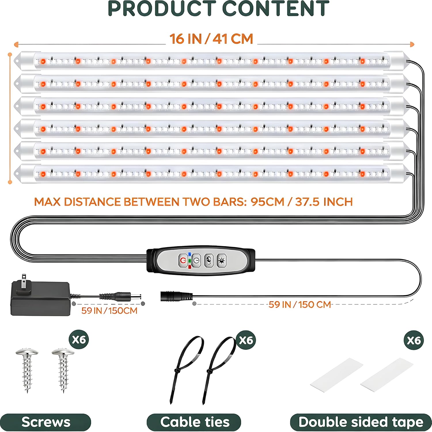 SDOVUERC 16'' 6 Bars Grow Light Strips for Indoor Plants with Auto ON/Off Timer 6/12/18H, 5 Dimmable Levels for Shelves