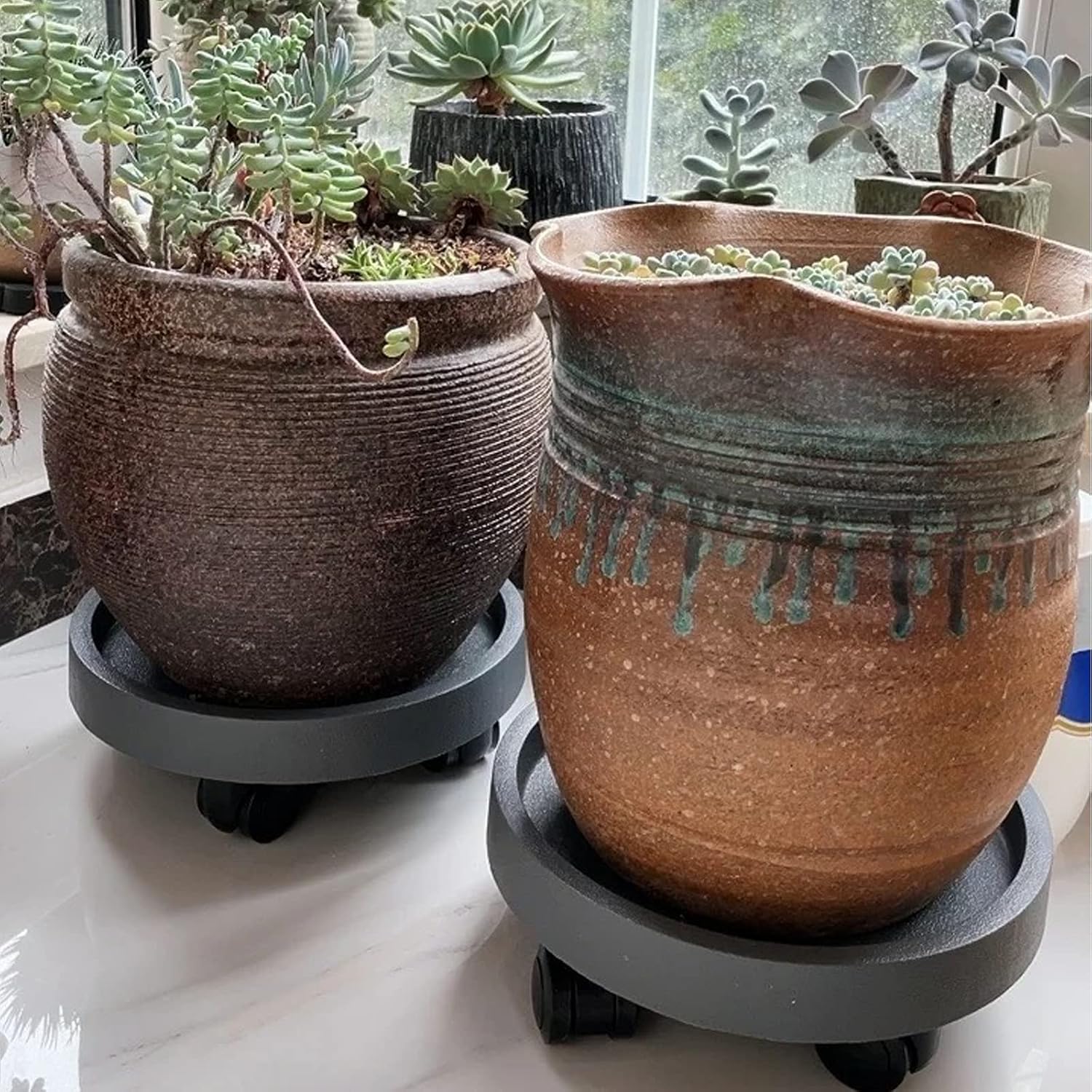 2 Pack of 14 Inch Heavy Duty Plant Caddy with Wheels,Rolling Plant Stand Pot Trolley,Wheeled Planter Saucer Tray,Potted
