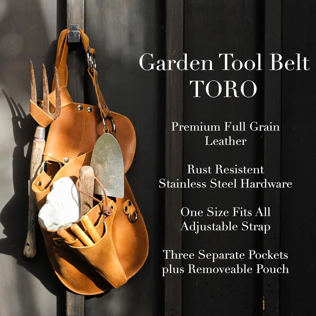 Leather Garden Tool Belt -Gardening Holster -Gift for Gardeners, Florists | Full grain. Multiple pockets. Adjustable.