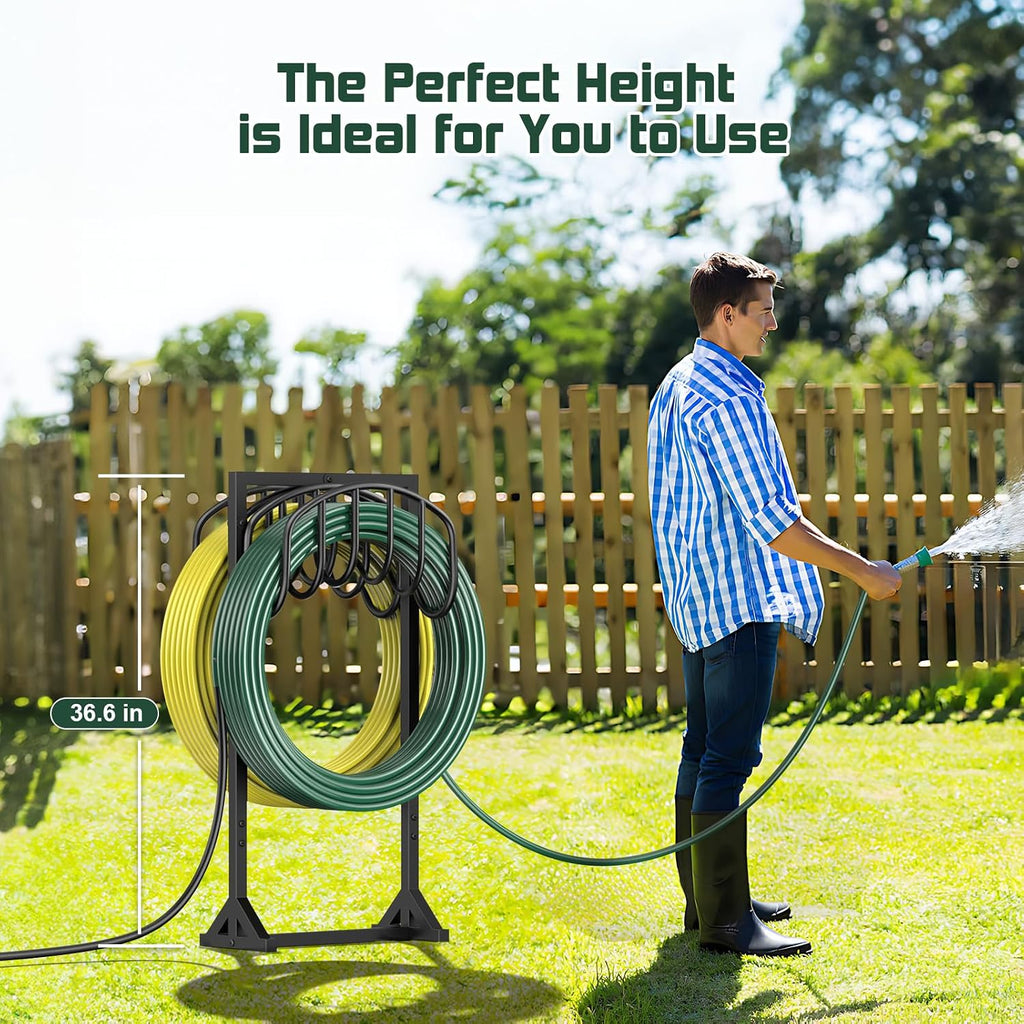 HeroicLion Garden Hose Holder Holds 2 x 151FT Hoses, Heavy-Duty Metal Freestanding Hose Stand Hanger with Stable Base