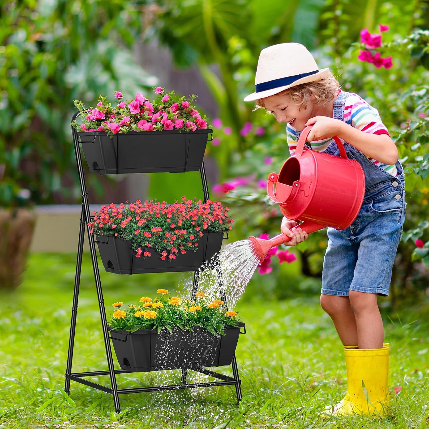 Raised Garden Bed 3 Tier Vertical Garden Planter Elevated Planter Boxes Outdoor Herb Planter with Drainage Holes