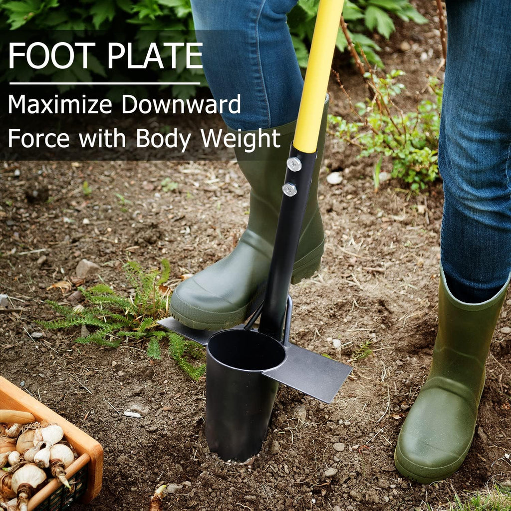 Bulb Planter Tool, Long Handle Sod Plugger with Serrated Base, Automatic Soil Releasing Small Bulb Transplanter for