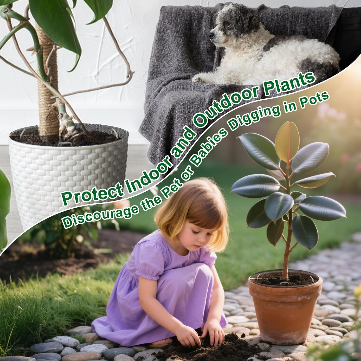 10Pcs Plant Pot Grids,11.8Inch Plant Pot Cover with 30 U-Shaped Nails, Cat Proof Protector for Potted Plants,Dig-Free