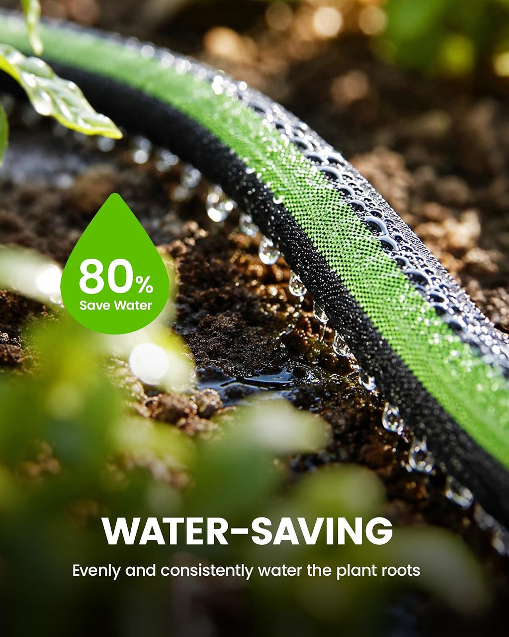 RAINPOINT 50FT Flat Soaker Hose, Heavy-Duty Flexible Drip Hose | Double-Layer 80% Water-Saving Flat Soaker Hose with
