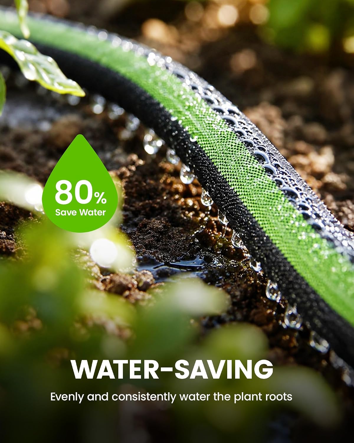 RAINPOINT 50FT Flat Soaker Hose, Heavy-Duty Flexible Drip Hose | Double-Layer 80% Water-Saving Flat Soaker Hose with