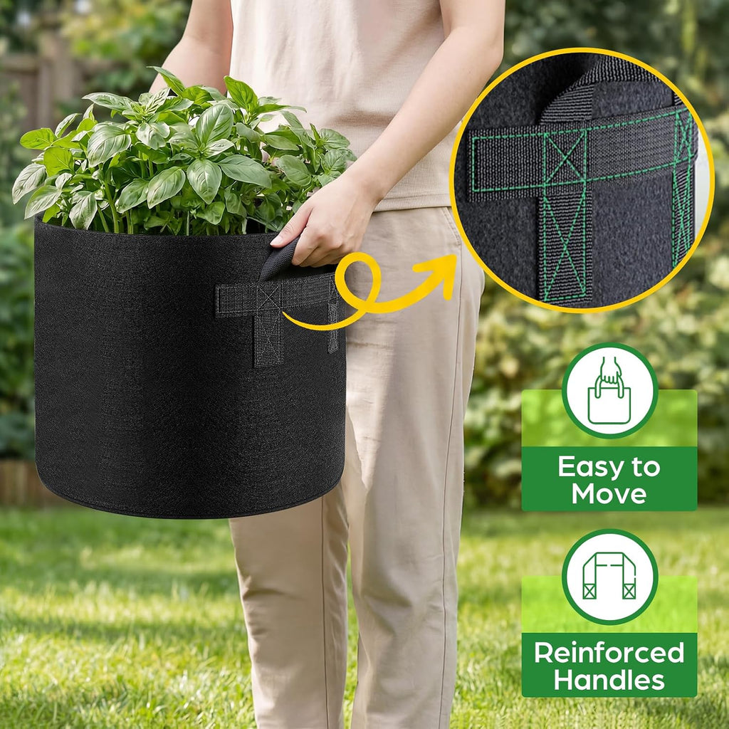 Songrey 10-Pack 10 Gallon Grow Bags | Thickened Nonwoven Fabric Pots, Outdoor Heavy Duty Garden Planters, Potato Grow