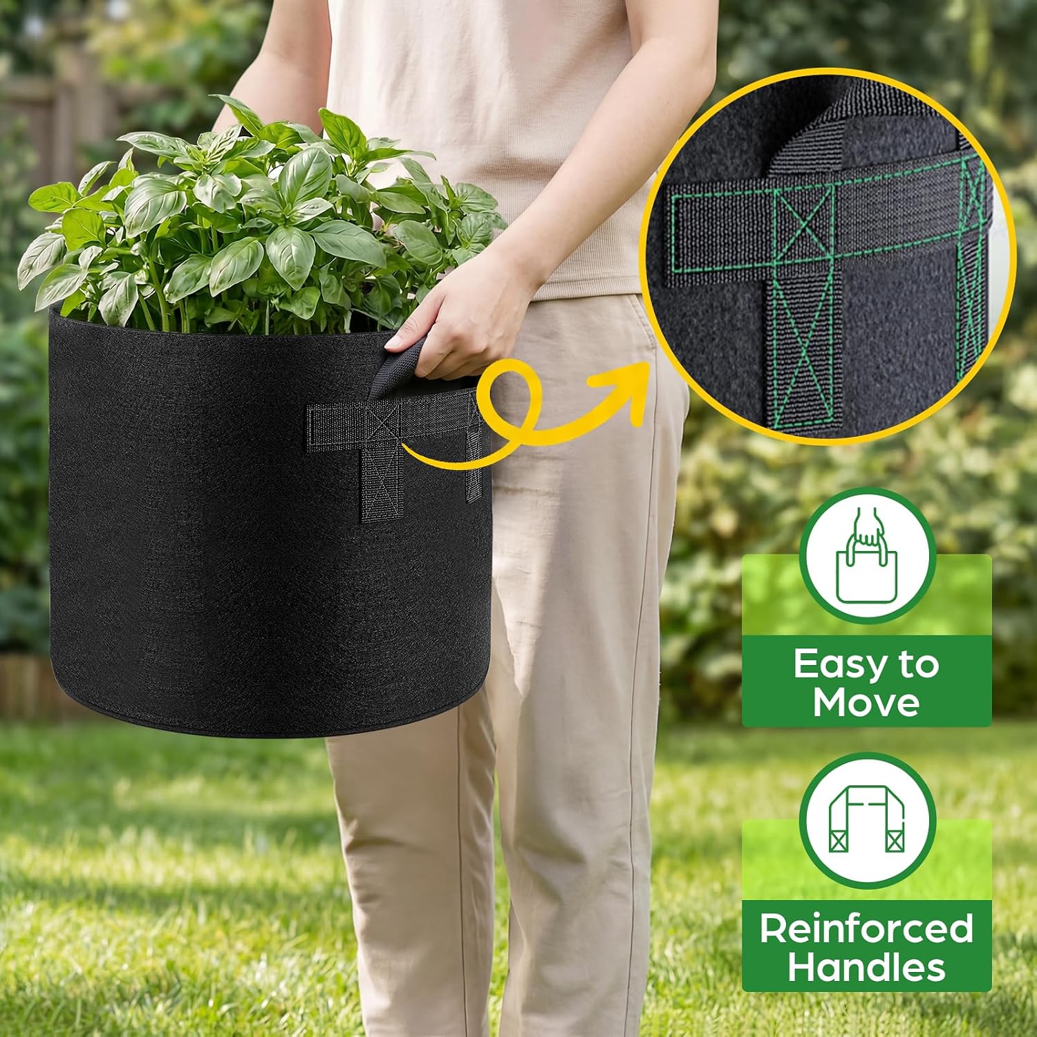Songrey 10-Pack 10 Gallon Grow Bags | Thickened Nonwoven Fabric Pots, Outdoor Heavy Duty Garden Planters, Potato Grow