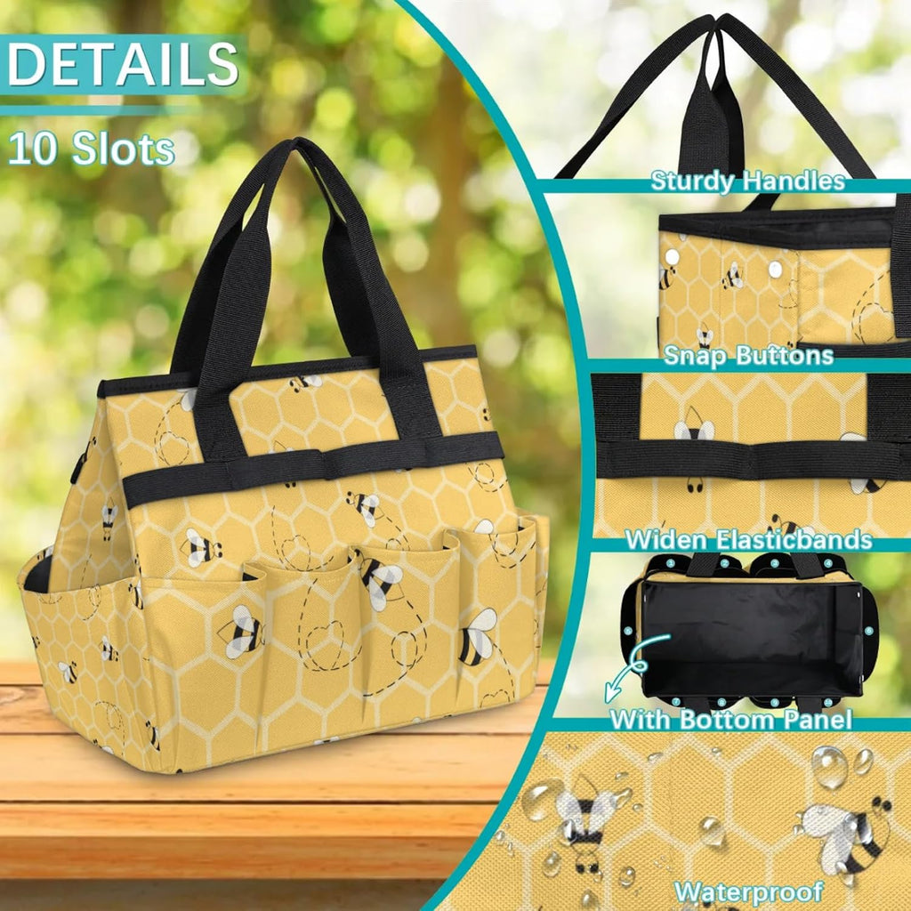 Yellow Bee Gardening Tool Bag,Heavy Duty Garden Tote Bag,Portable Oxford Gardening Storage Basket Organizer Handbag