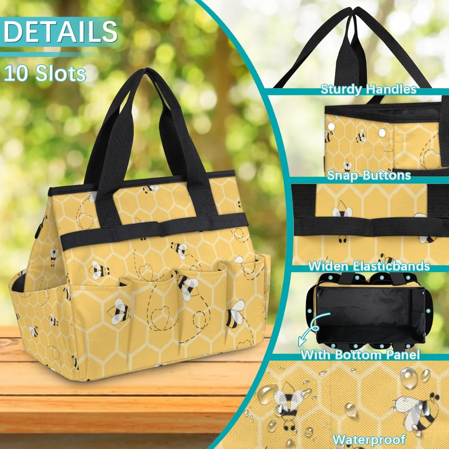 Yellow Bee Gardening Tool Bag,Heavy Duty Garden Tote Bag,Portable Oxford Gardening Storage Basket Organizer Handbag
