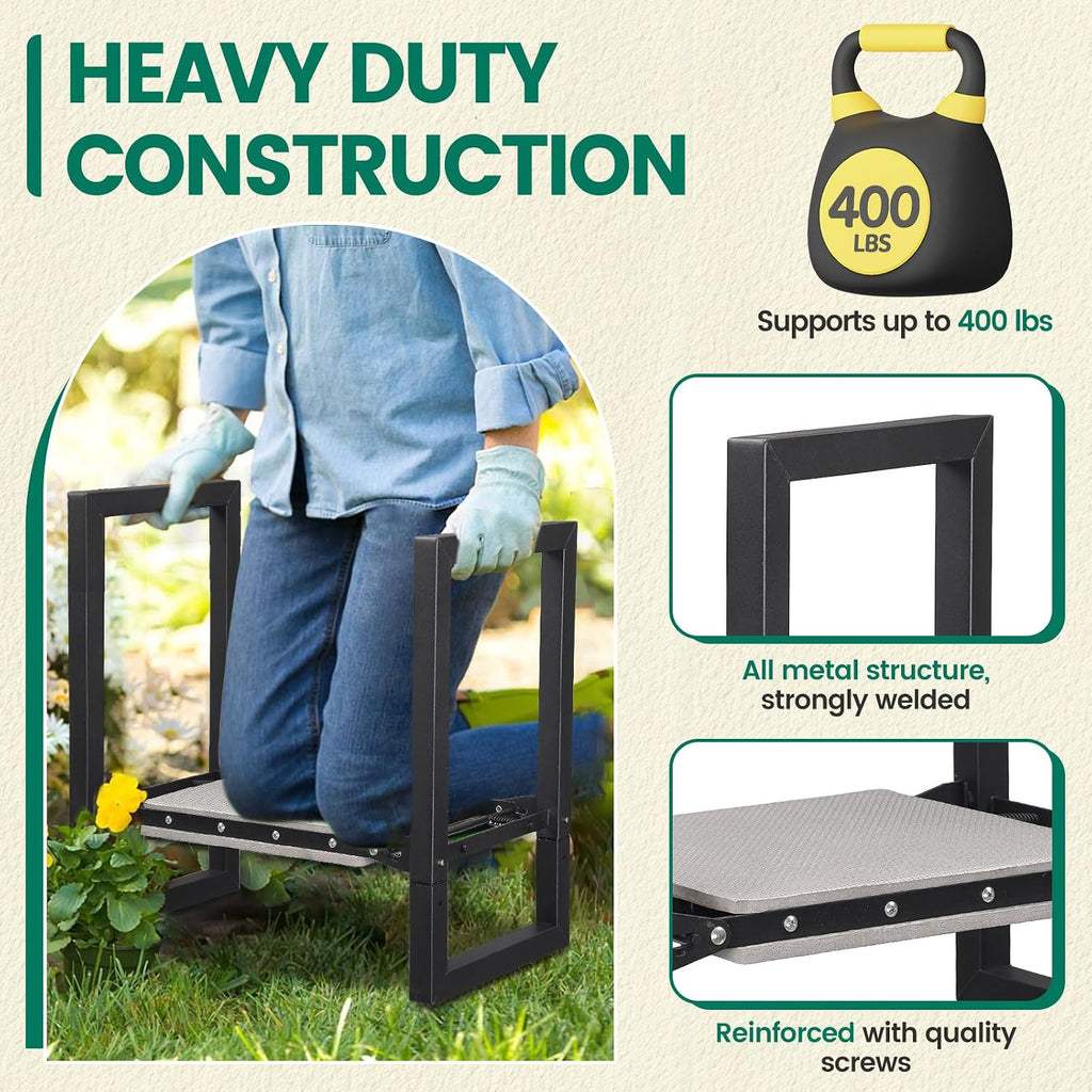 Garden Kneeler and Seat - Heavy Duty Folding Garden Stool with Handles, Stable Kneeling Device Bench Chair Gardening
