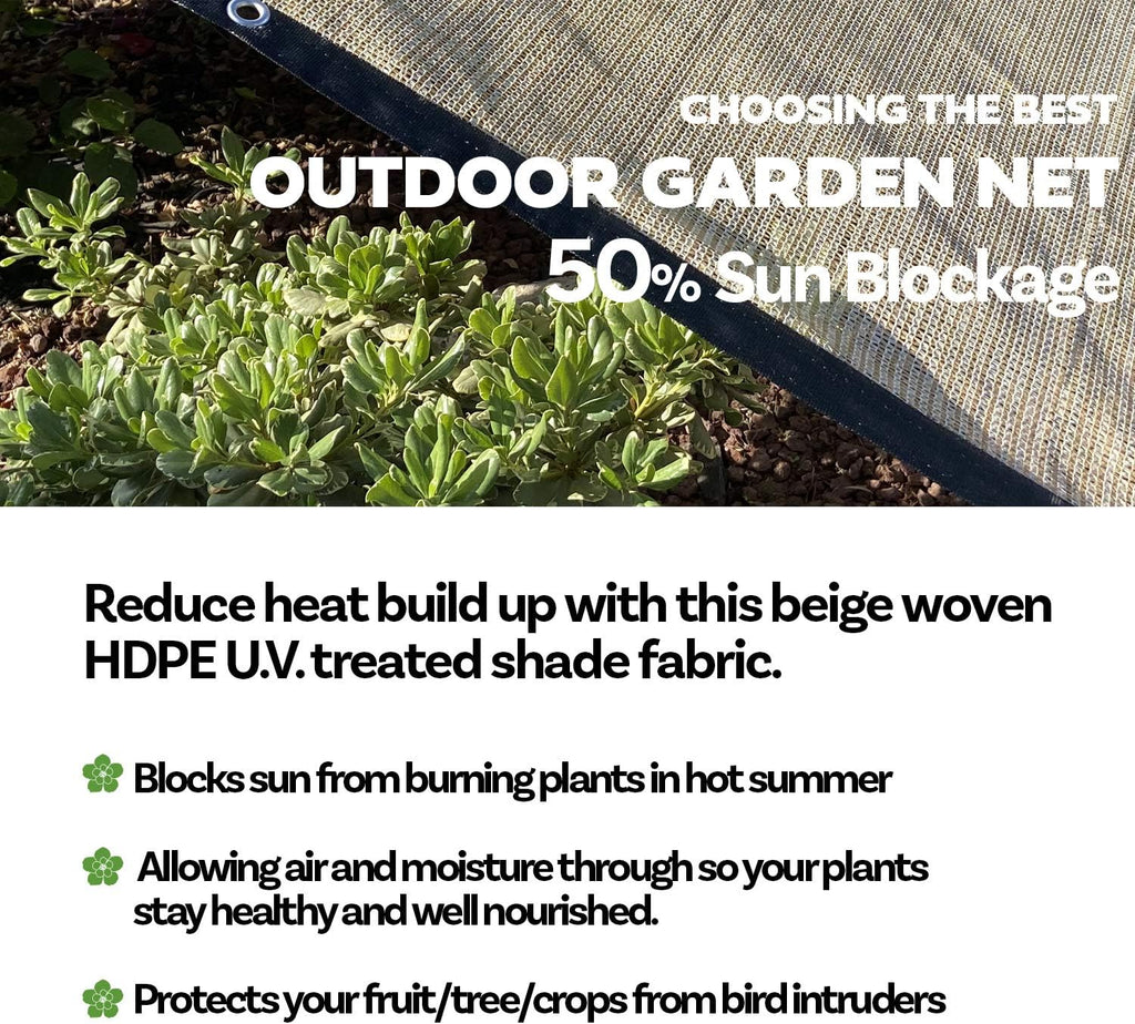 HDPE 50% Sun Block Plant Shade - Garden Shade Cloth Netting Mesh - Beige (4' x 8')