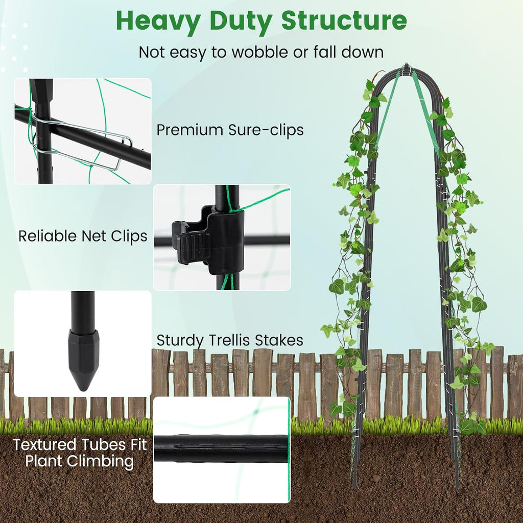 71" x 71" Cucumber Trellis for Raised Bed, Garden Arch Trellis Metal Plant Support Frame with Netting, Sure-Clips &