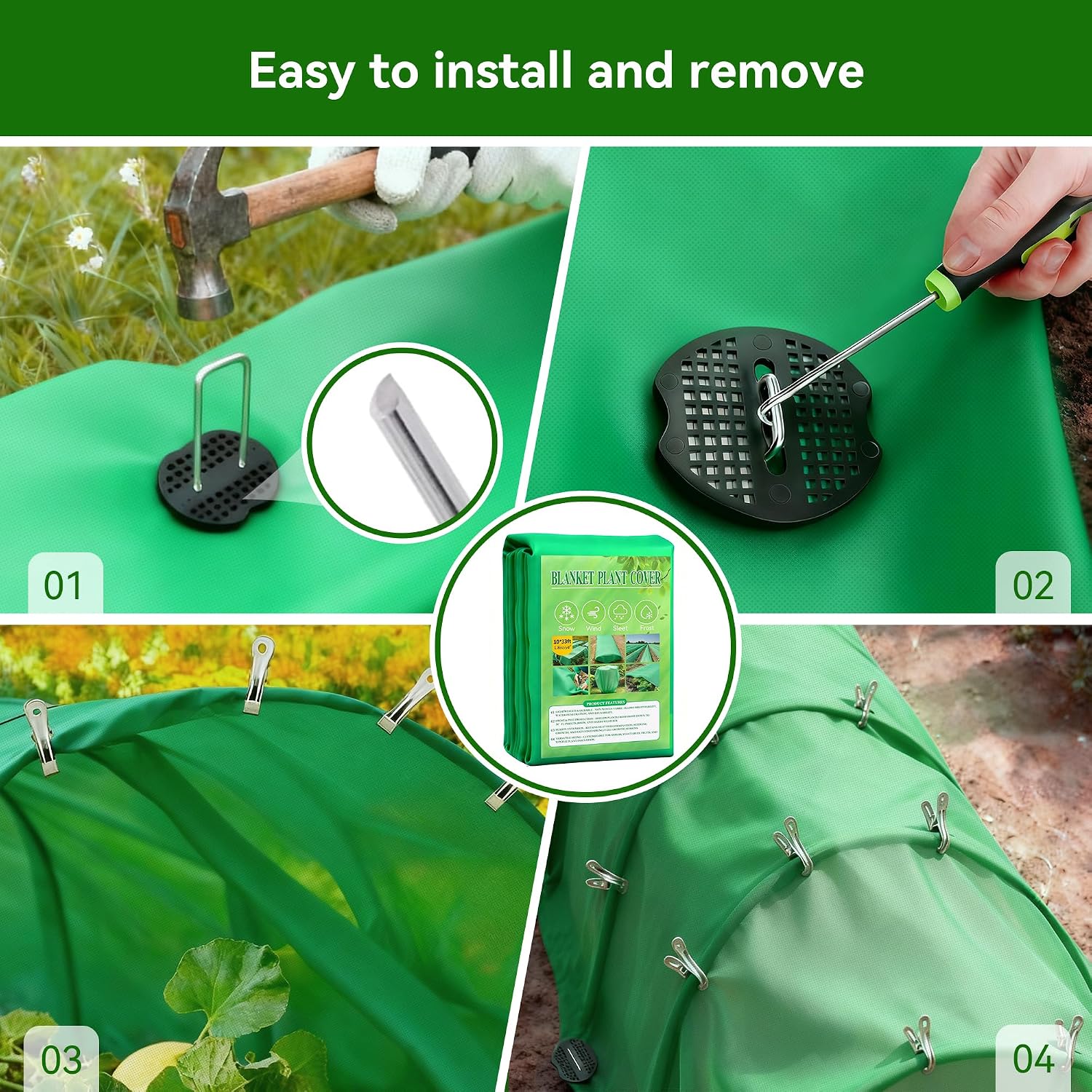 Plant Covers Freeze Protection kit，1.8 oz/yd²-10 ft x 33 ft Thickened Floating Row Cover for Outdoor Plants With 20
