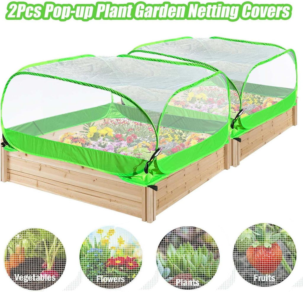 Pop Up Garden Mesh Plant Cover 2Pcs Outdoor Plant Protector Mesh Plant Enclosure Raised Bed Garden Bird and Pest