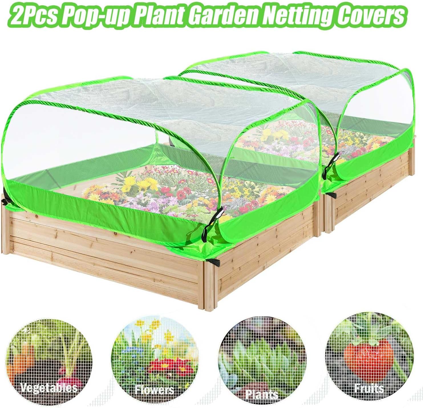 Pop Up Garden Mesh Plant Cover 2Pcs Outdoor Plant Protector Mesh Plant Enclosure Raised Bed Garden Bird and Pest