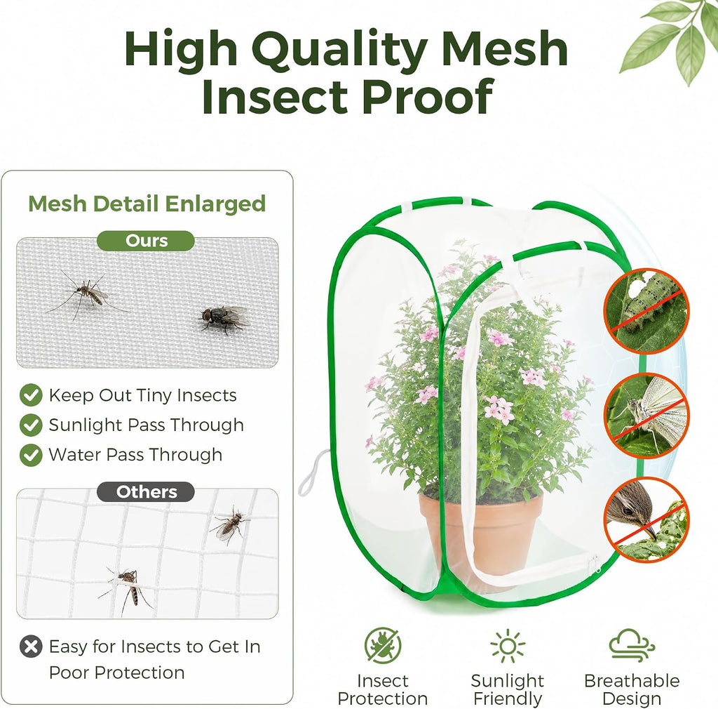 36" Pop Up Garden Mesh Plant Cover, Butterfly Enclosure Mesh | Pop Up Greenhouse, Plant Cover for Pests, Bird and Plant