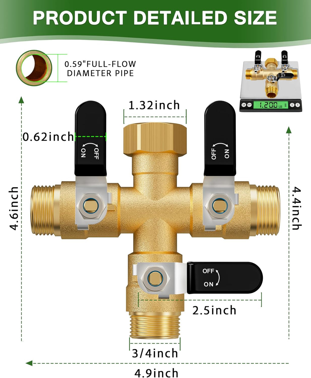 Garden Hose Splitter, 3 Way Heavy Duty Brass hose splitter, Water Hose Bib Spigot Splitter with 0.59" Full Flow Ball