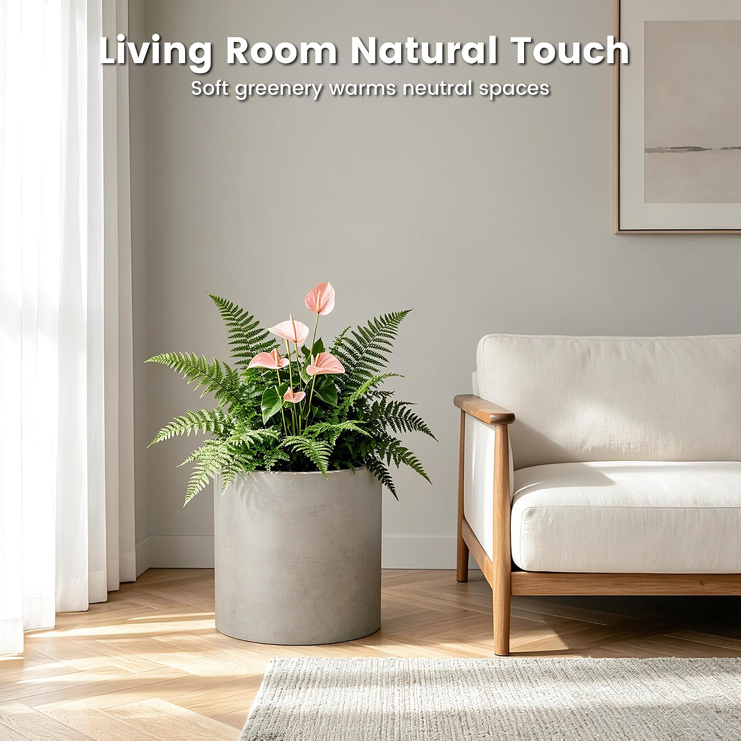 Kante Accent Round Cylinder Weathered Concrete Planter 12.6" Tall, Outdoor | Rubber Plug for Indoor, Drainage for