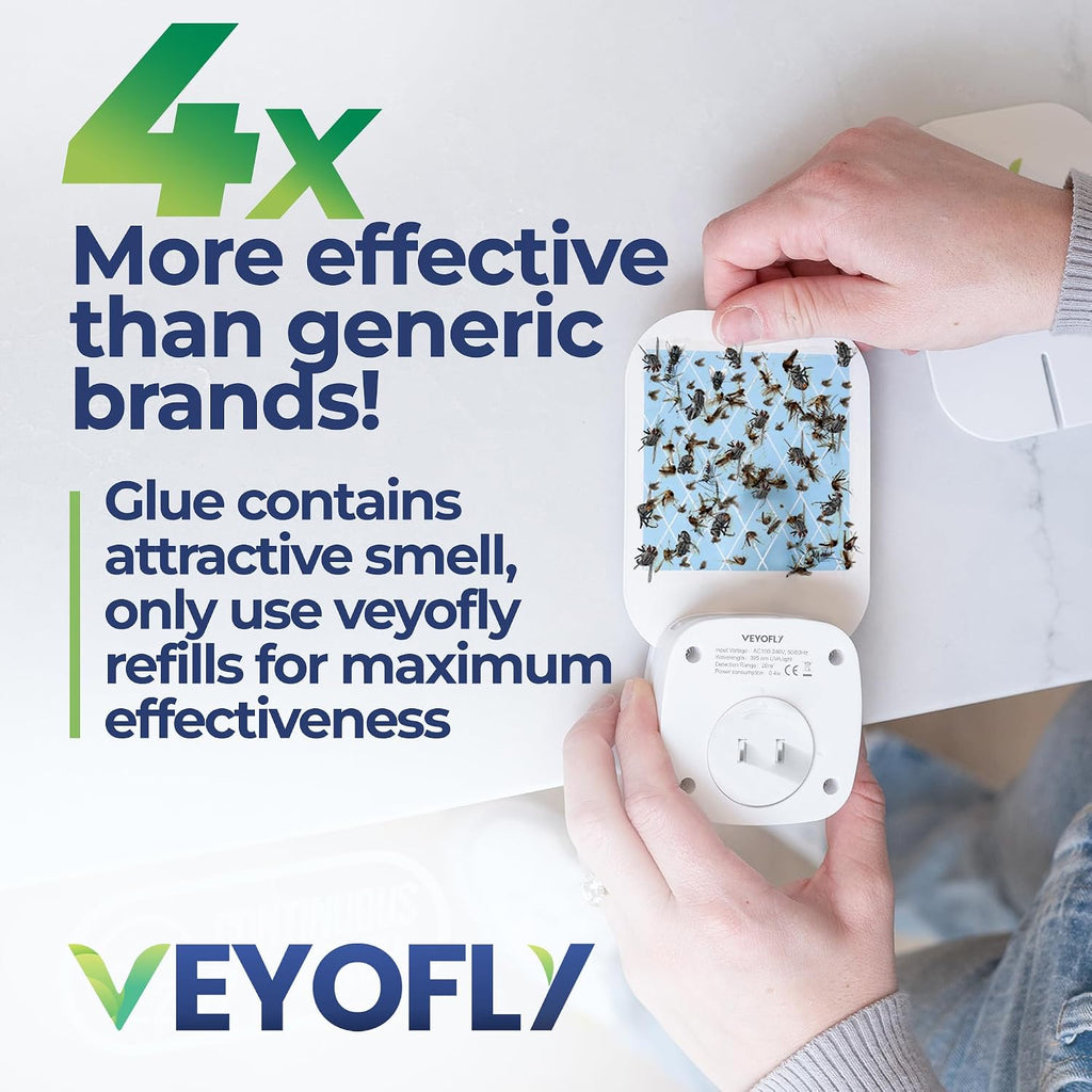 VEYOFLY Fruit Fly Traps Indoor Plug-in UV, Gnat Trap, 2 Device + 2 Refills | UV light attracts insects to glue cards
