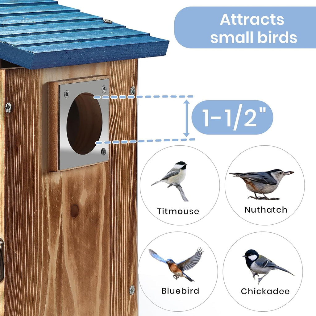 Blue Bird Houses for Outside with Gift Box - Durable Birdhouses for Outdoors with Clear View Panel & Predator Guard for