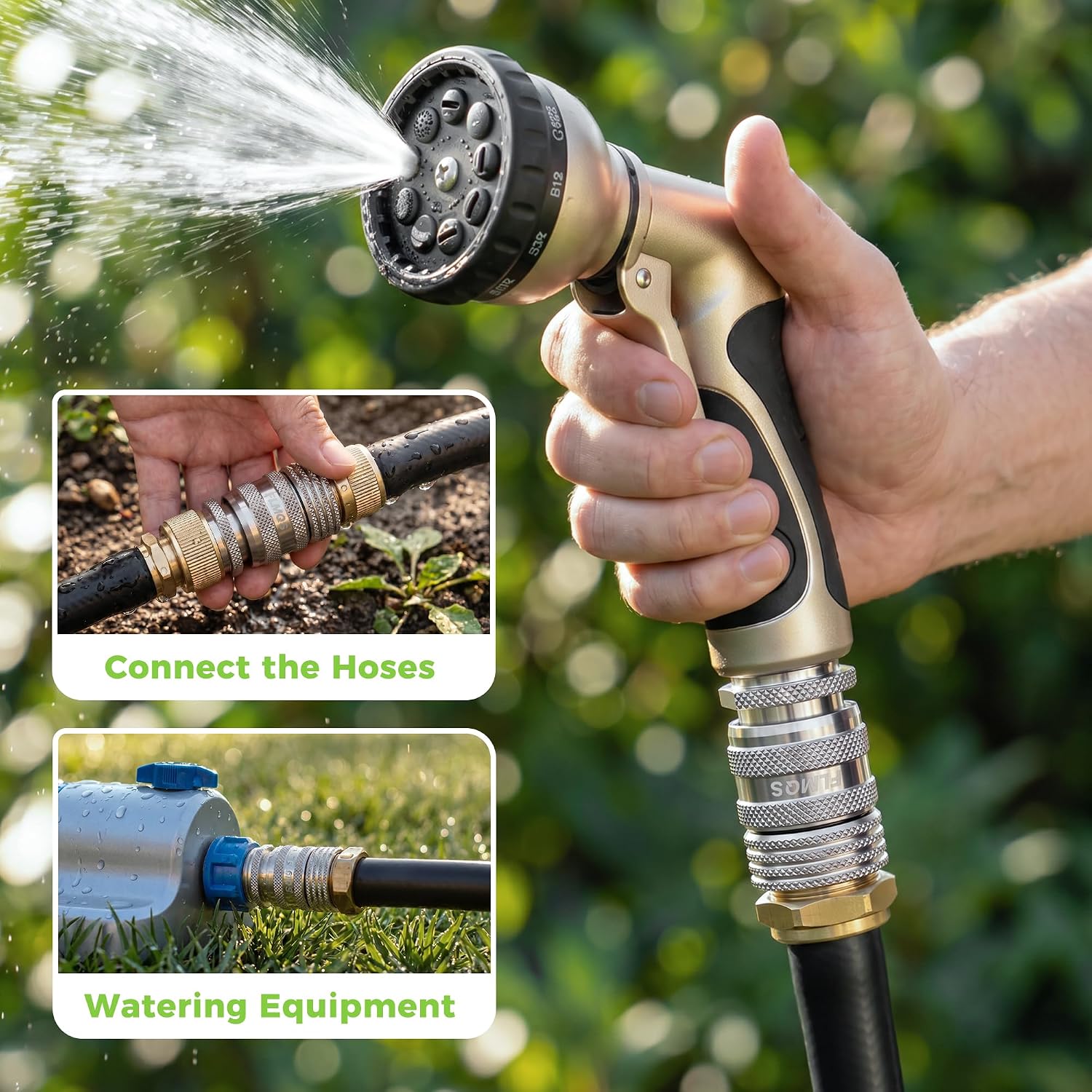 Garden Hose Quick Connector - 3/4" GHT Solid Stainless Steel Water Hose Quick Connect, Leak-Proof Male & Female
