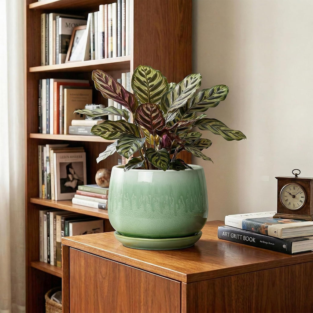 Ceramic Pots for Plants - 7 Inch Planters for Indoor Plants, Round Ceramic Plant Pot with Drainage Hole and Saucer
