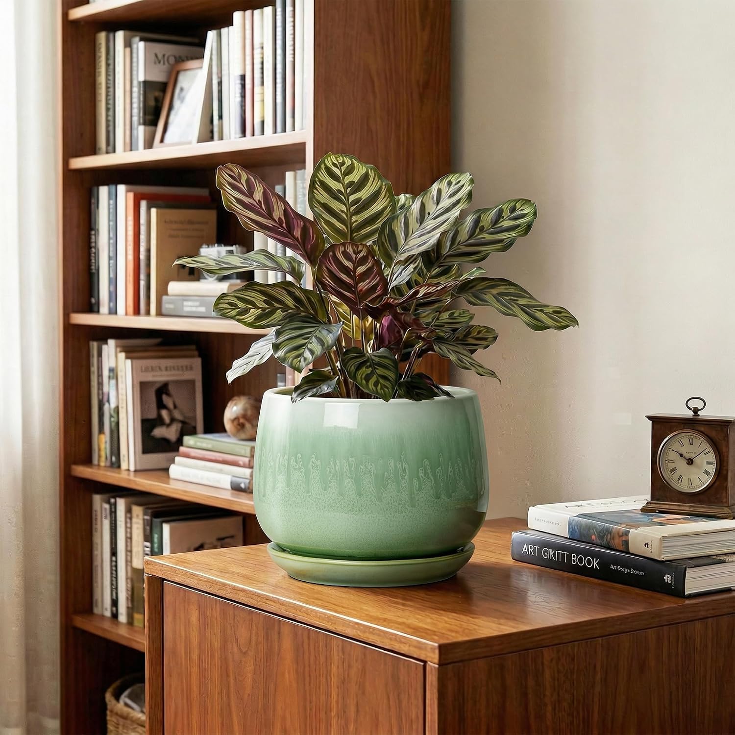 Ceramic Pots for Plants - 7 Inch Planters for Indoor Plants, Round Ceramic Plant Pot with Drainage Hole and Saucer