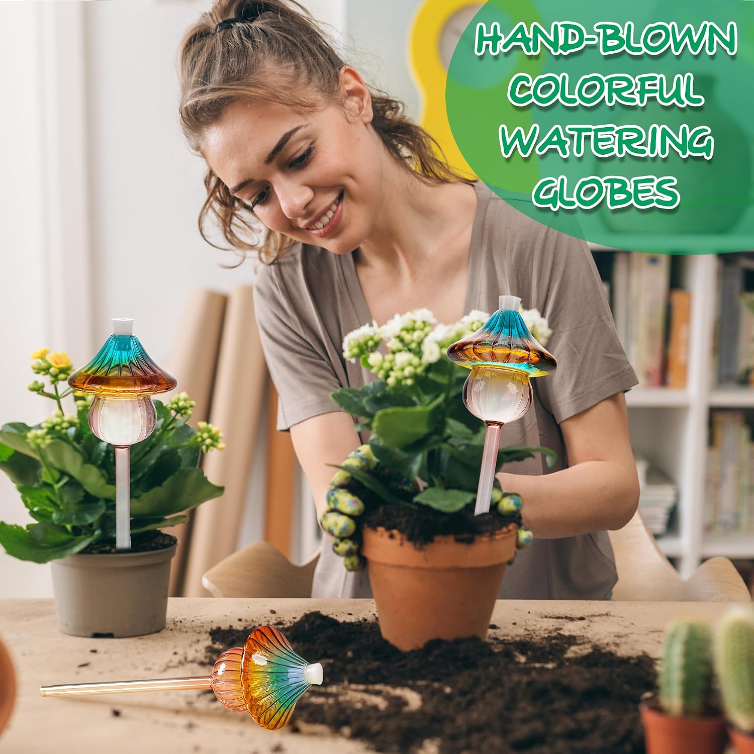Self Watering Globes for Plants 4 Pack Mushroom Glass Plant Watering Globes | Plant Watering Devices for Indoor &
