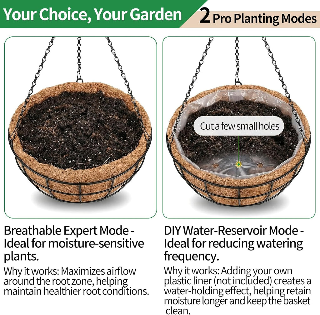 16 Inch Hanging Planters for Outdoor Plants, 2 Pack Large Hanging Baskets | Metal Hanging Baskets for Outdoor Plants