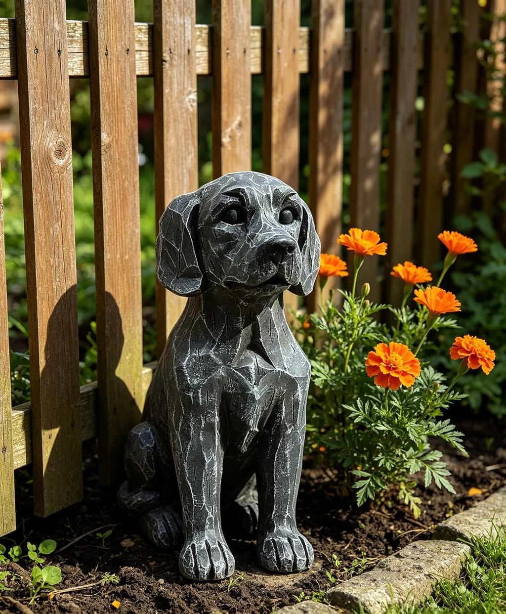 Labrador Dog Statue, 11.22 Inch Resin Retriever Garden Animal Decor | Realistic Hand-Painted Accent For Gardens