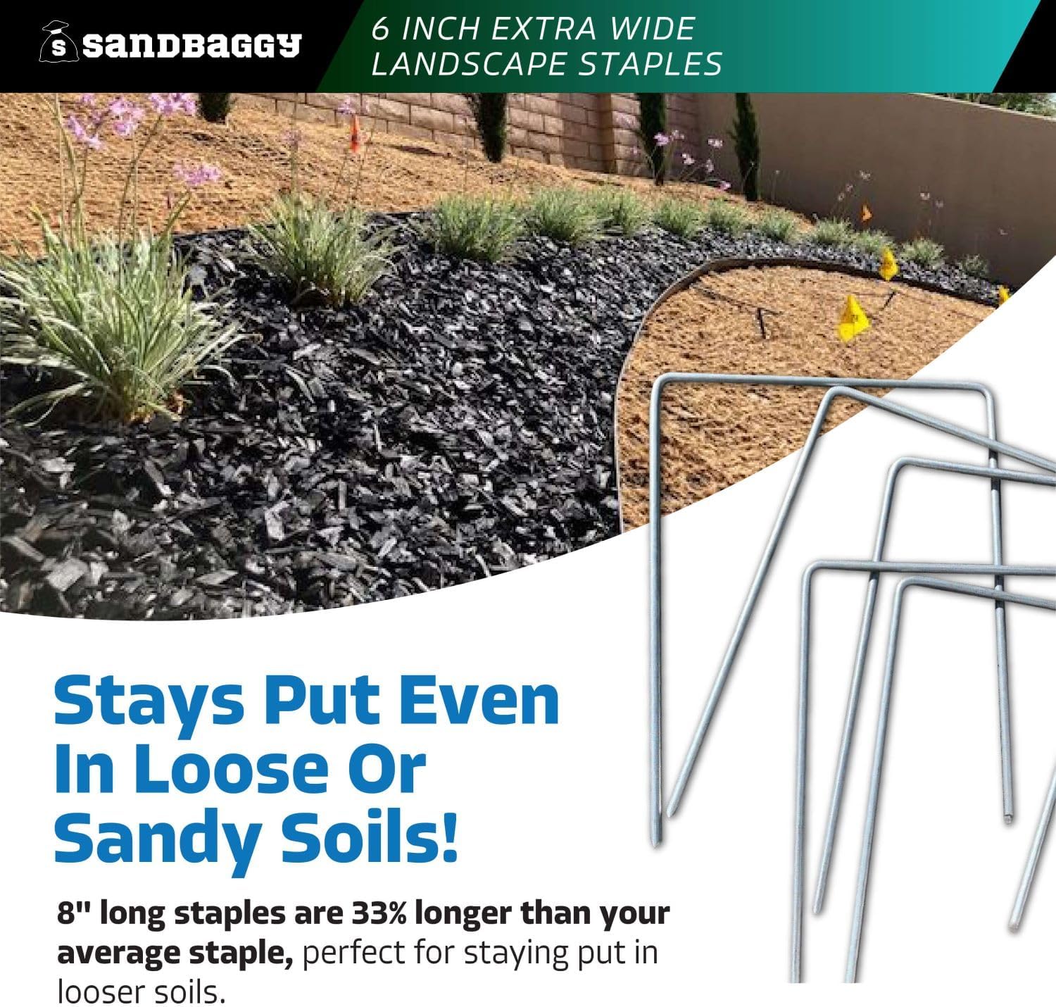Sandbaggy 6" Wide Landscape Staples - Extra Heavy Duty: 7 Gauge Galvanized Steel - Hold Down Pipes, Landscape Fabric